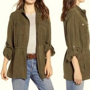 Treasure & Bond Olive Sarma, Line  Military Jacket Linen Blend, Utility Green, M